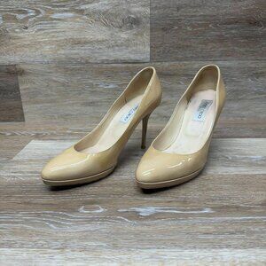Jimmy Choo 247 Aimee Nude  Patent Leather Pumps Women's Size EU 40